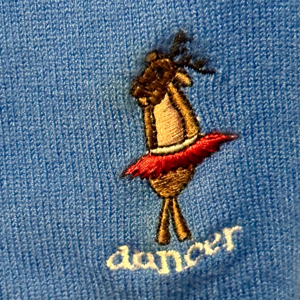 Etoile Bight Blue Reindeer Embroidery Christmas Holiday Cardigan Sweater - Picture 6 of 12